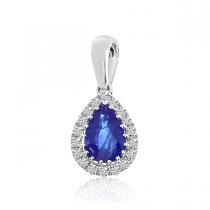 14k White Gold Precious Sapphire and Diamond Teardrop Pendant