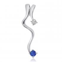 14K White Gold Precious Sapphire and Diamond Swirl Fashion Pendant