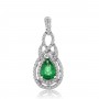 14K White Gold 7x5 mm Pear precious Emerald and Diamond Precious Fashion Pendant