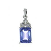 14K White Gold 8x6 mm Octagon Tanzanite and Diamond Fashion Pendant