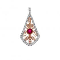 14K Two Tone Rose and White Gold Ruby and Diamond Filigree Pendant