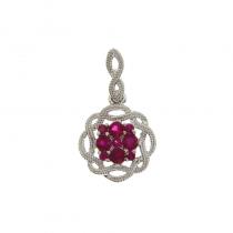 14K White Gold Ruby Braided Precious Fashion Pendant