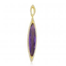 14K Yellow Gold Elongated Marquise Amethyst and Diamond Halo Pendant