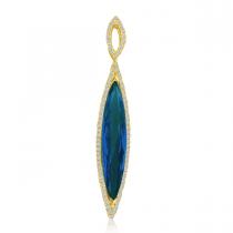 14K Yellow Gold Elongated Marquise London Blue Topaz and Diamond Halo Pendant