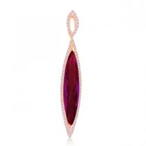 14K Rose Gold Elongated Marquise Rhodalite Garnet and Diamond Halo Pendant