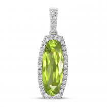 14K White Gold Oval Peridot with Diamond Pendant