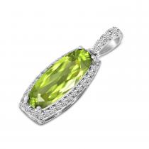 14K White Gold Oval Peridot with Diamond Pendant