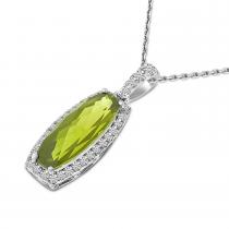 14K White Gold Oval Peridot with Diamond Pendant