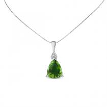 14K White Gold Trillion Peridot and Diamond Pendant