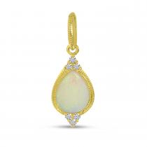 14K Yellow Gold Pear Opal and Diamond Semi Precious Pendant