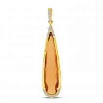 14K Yellow Gold Elongated Pear Citrine with Diamond Semi Precious Pendant