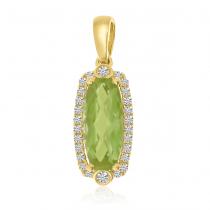 14K Yellow Gold Elongated Oval Peridot and Diamond Pendant