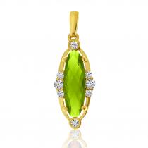 14K Yellow Gold Elongated Oval Peridot and Diamond Pendant