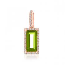 14K Rose Gold Emerald Cut Peridot and Diamond Halo Pendant