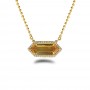 14K Yellow Gold Hexagon Citrine and Diamond Semi Precious 18 inch Bead Chain Necklace