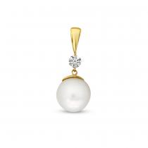 14K Yellow Gold Pearl and Dashing  Diamond Pendant