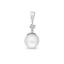 14K White Gold Pearl and Dashing  Diamond Pendant