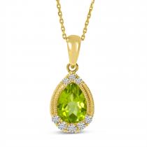 14K Yellow Gold Pear Peridot and Diamond Pendant