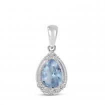 14K White Gold Pear Aquamarine and Diamond Pendant