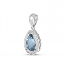 14K White Gold Pear Aquamarine and Diamond Pendant