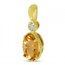 14K Yellow Gold Oval Citrine Millgrain Birthstone Pendant