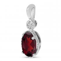 10K White Gold Oval Garnet and Diamond Millgrain Birthstone Pendant