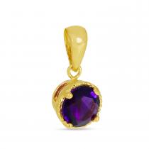 14K Yellow Gold Round Amethyst Millgrain Halo Birthstone Pendant