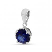 14K White Gold Round Sapphire Millgrain Halo Birthstone Pendant