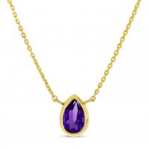 14K Yellow Gold Pear Amethyst Birthstone Necklace