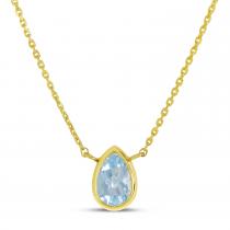 14K Yellow Gold Pear Aquamarine Birthstone Necklace