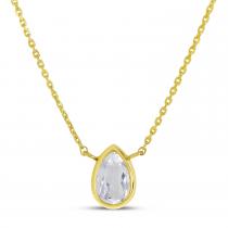 14K Yellow Gold Pear White Topaz  Birthstone Necklace