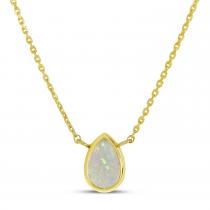 14K Yellow Gold Pear Opal Birthstone Necklace