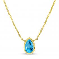 14K Yellow Gold Pear Blue Topaz Birthstone Necklace