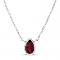 14K White Gold Pear Garnet Birthstone Necklace