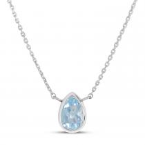 14K White Gold Pear Aquamarine Birthstone Necklace