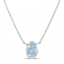 14K White Gold Pear Aquamarine Birthstone Necklace