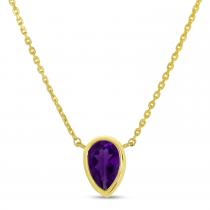 14K Yellow Gold Pear Amethyst Birthstone Necklace