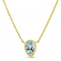 14K Yellow Gold Pear Aquamarine Birthstone Necklace