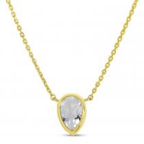 14K Yellow Gold Pear White Topaz Birthstone Necklace