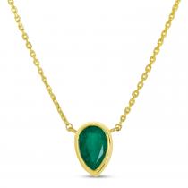 14K Yellow Gold Pear Emerald Birthstone Necklace