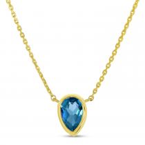 14K Yellow Gold Pear Blue Topaz Birthstone Necklace