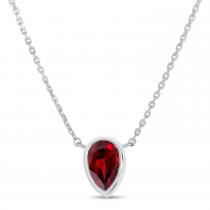 14K White Gold Pear Garnet Birthstone Necklace