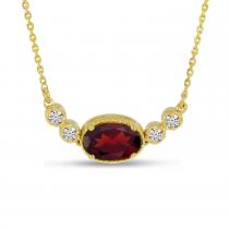 14K Yellow Gold Oval Emerald Birthstone Millgrain Necklace