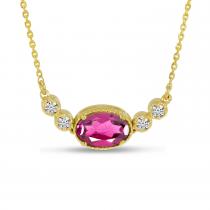 14K Yellow Gold Oval Rhodalite Garnet Birthstone Millgrain Necklace