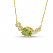 14K Yellow Gold Oval Peridot Birthstone Millgrain Necklace