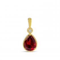 14K Yellow Gold Pear Cut Garnet With Diamond Pendant