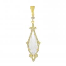 14K Yellow Gold Pear White Topaz and Diamond Penadant