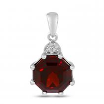 14K White Gold Octagon Garnet and Diamond Pendant