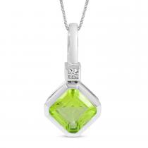 14K White Gold Peridot Octagon & Diamond Pendant