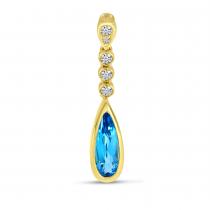 14K Yellow Gold Pear Blue Topaz and Diamond Teardrop Pendant